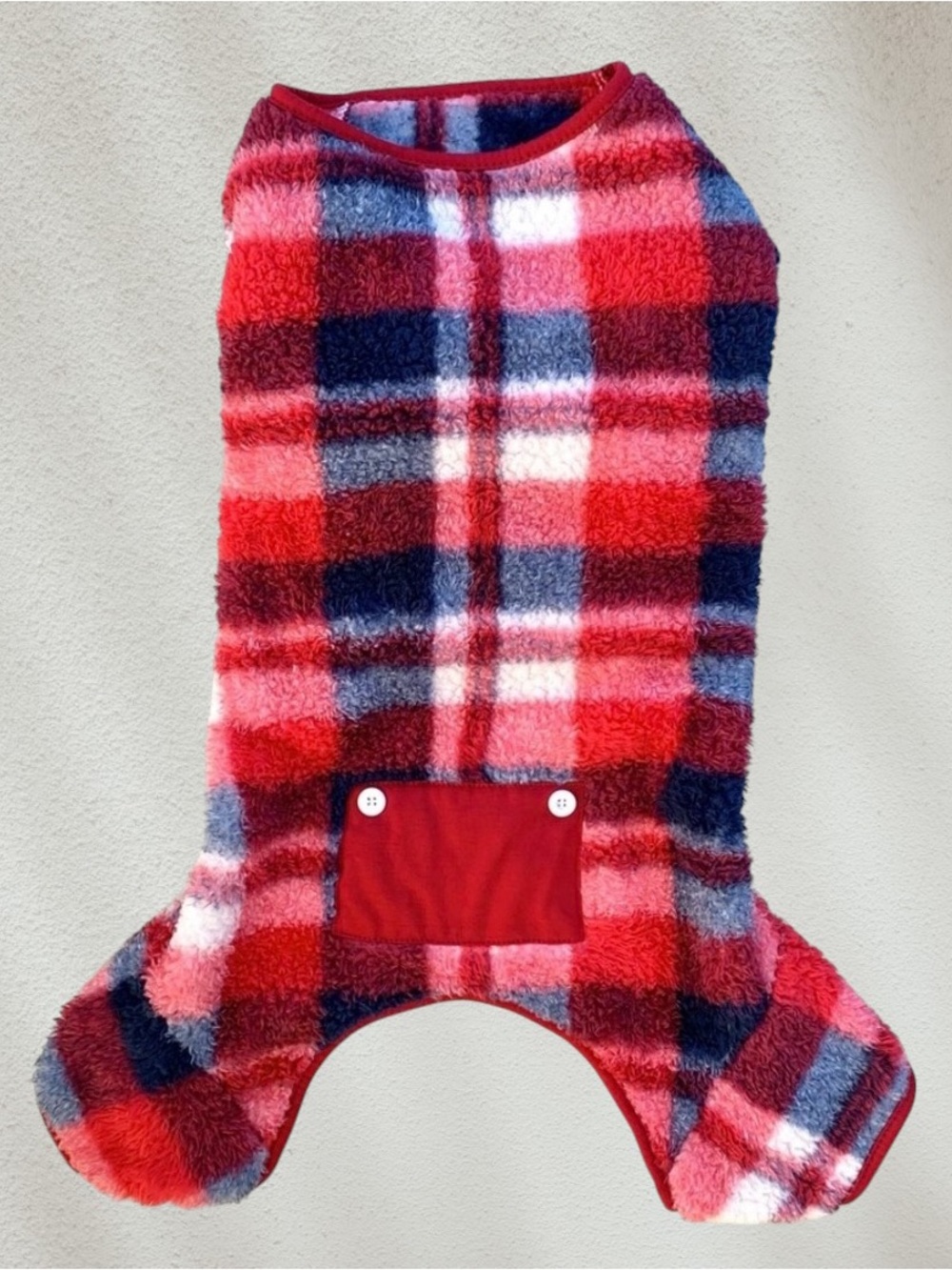 Cozy Red, White, and Blue Plaid Fleece Dog Holiday Pajama ~ Medium